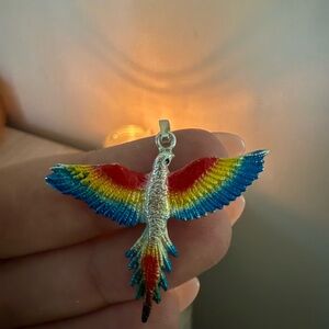 Colorful Costa Rican Hand Painted Enamel Parrot Bird Pendant Sterling Silver